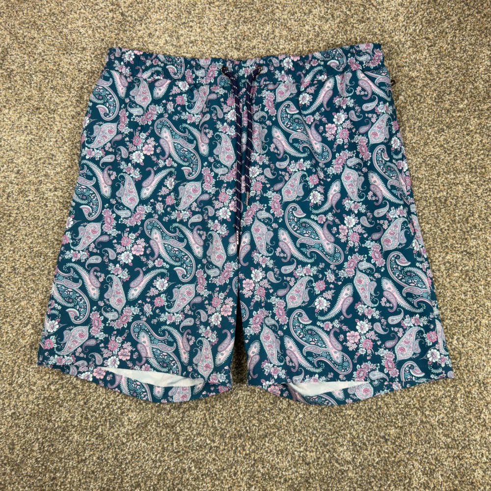 Consequence Mens Paisley Floral Swim Trunks Teal Pink Board Shorts XL XLarge